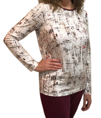 Long-sleeved abstract print, custom-fit t-shirt